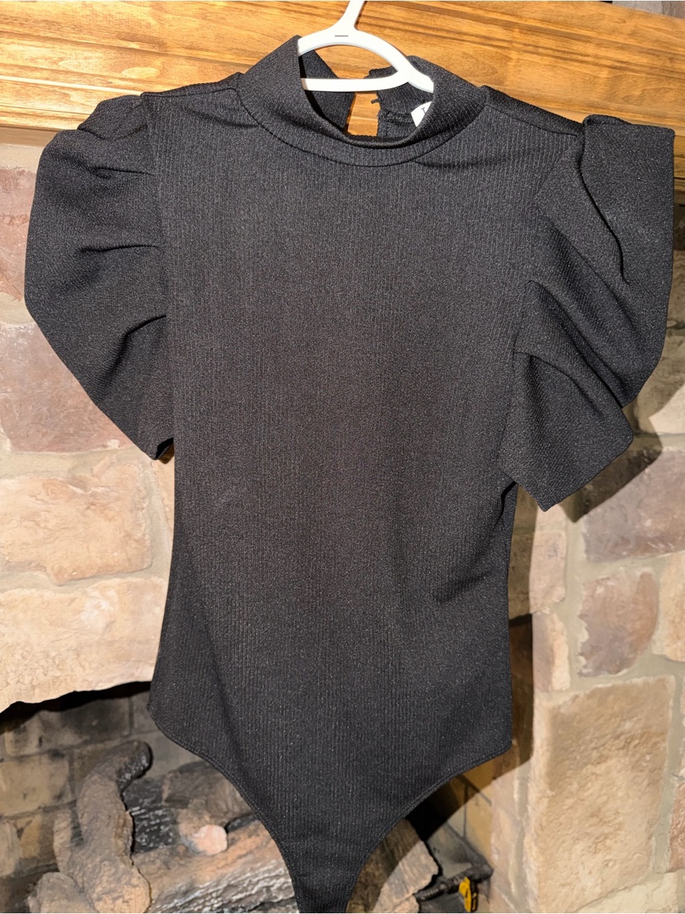 TCEC Black Puff-Sleeve Bodysuit with Mock Neck